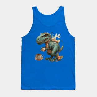 cute trex dinosaur drinking a coffee cute dino coffee time gift ideas ,dinosaur coffee tees gifts Tank Top